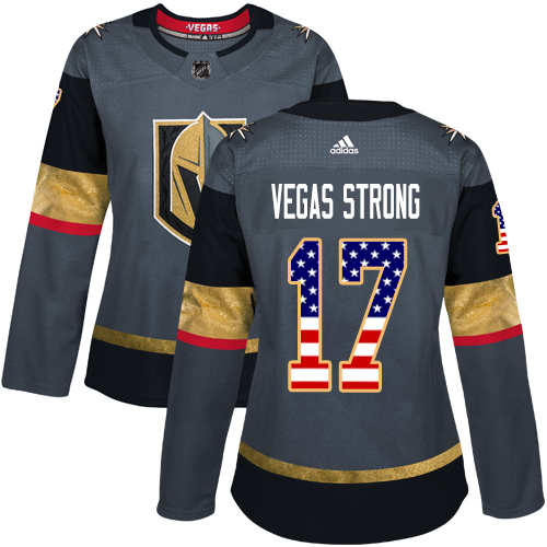 Adidas Golden Knights #17 Vegas Strong Grey Home Authentic USA Flag Women's Stitched NHL Jersey